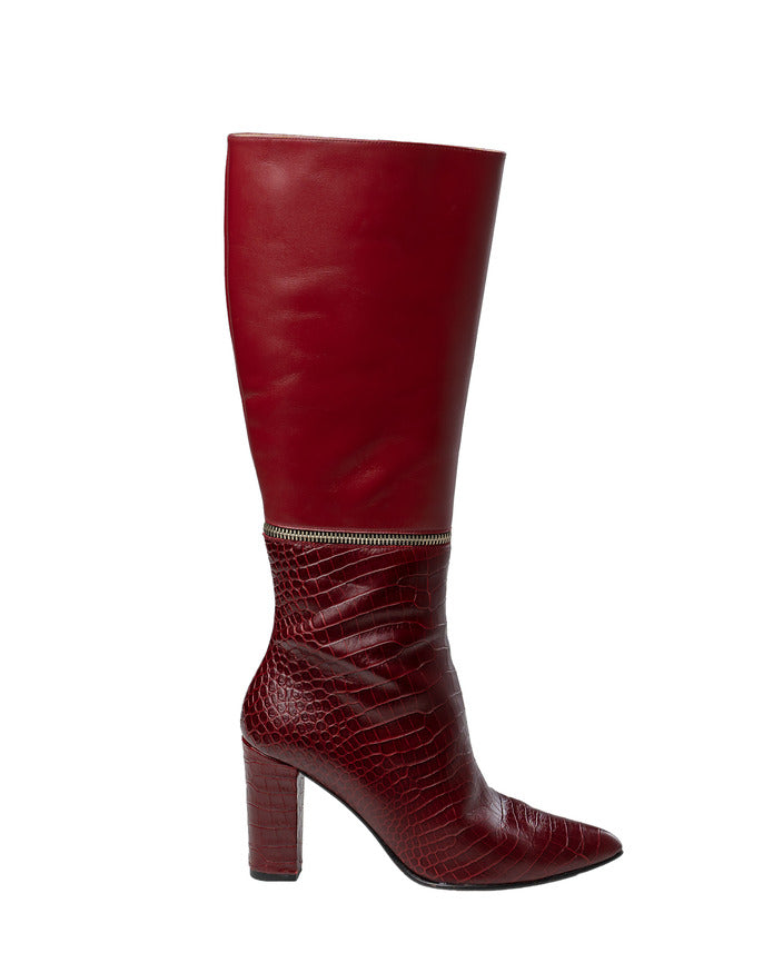 botas mujer burdeos caña lisa