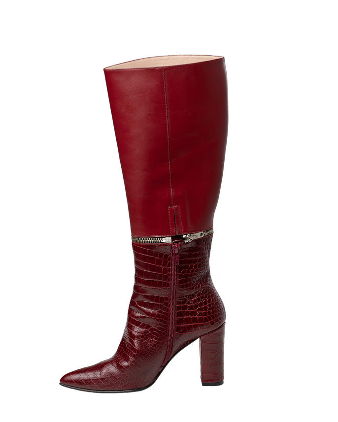 botas mujer burdeos piel lisa