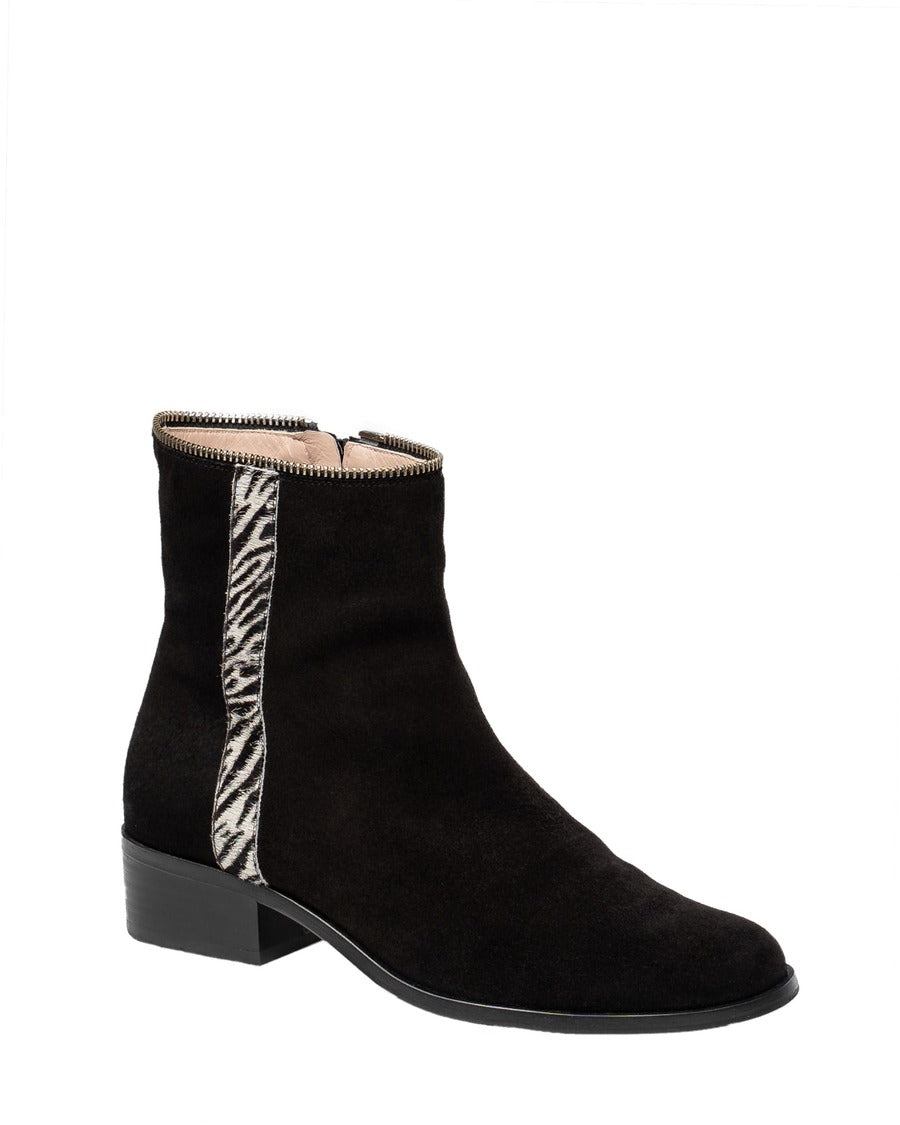 botin mujer cebra y negro serraje