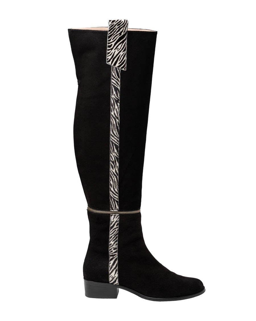botas mujer cebra negro caña extra larga