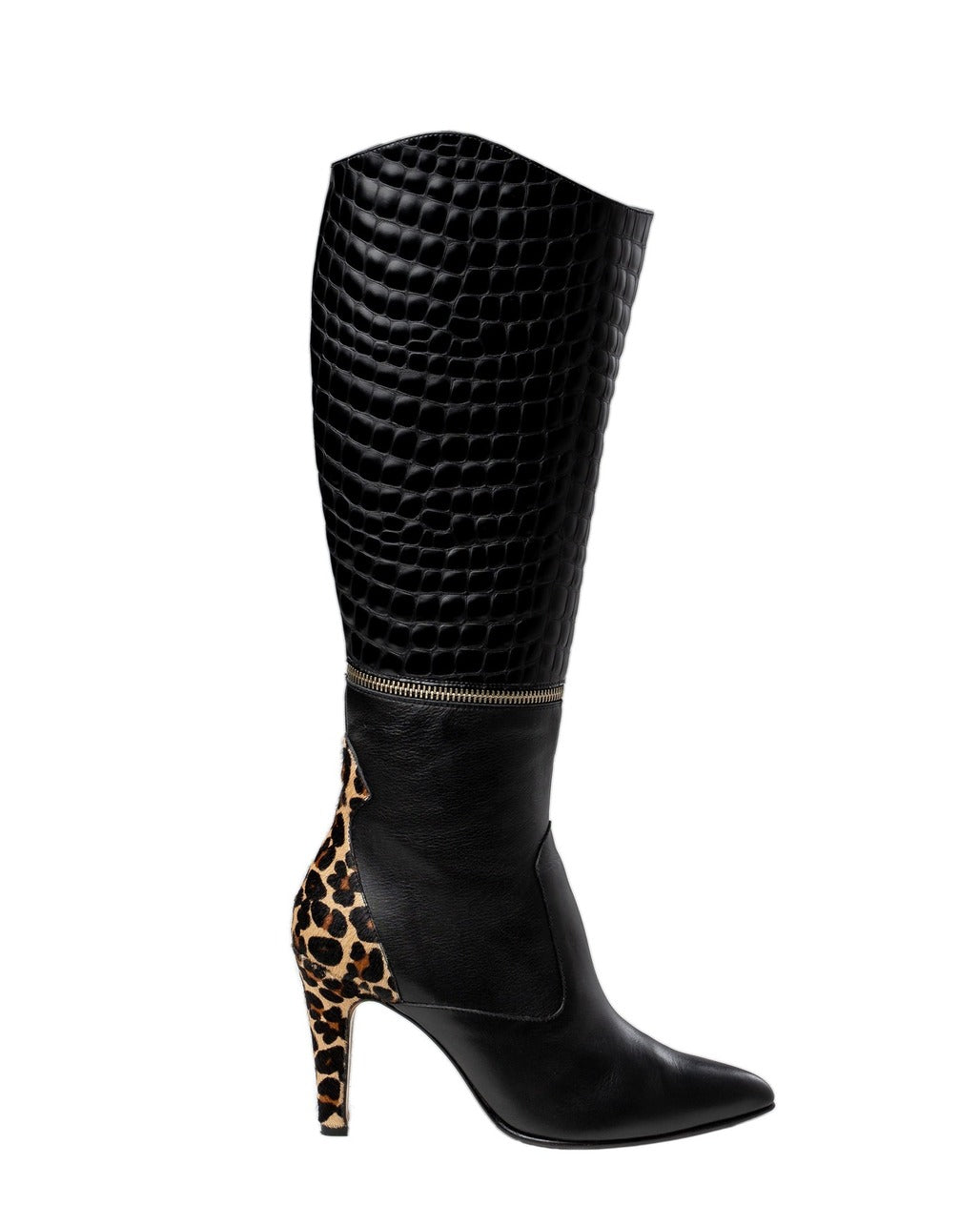 Botas de tacón cómodo con caña arrugada de color leopardo mujer